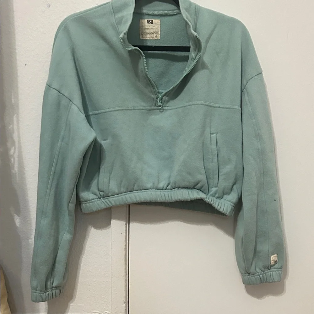 RSQ Mint Green 1/4 zip Cropped Pullover - Picture 1 of 3